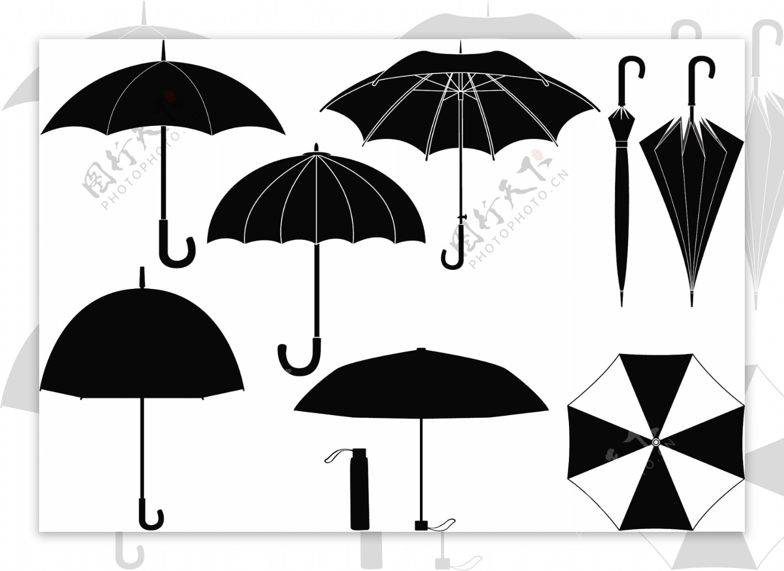黑白线描雨伞图片