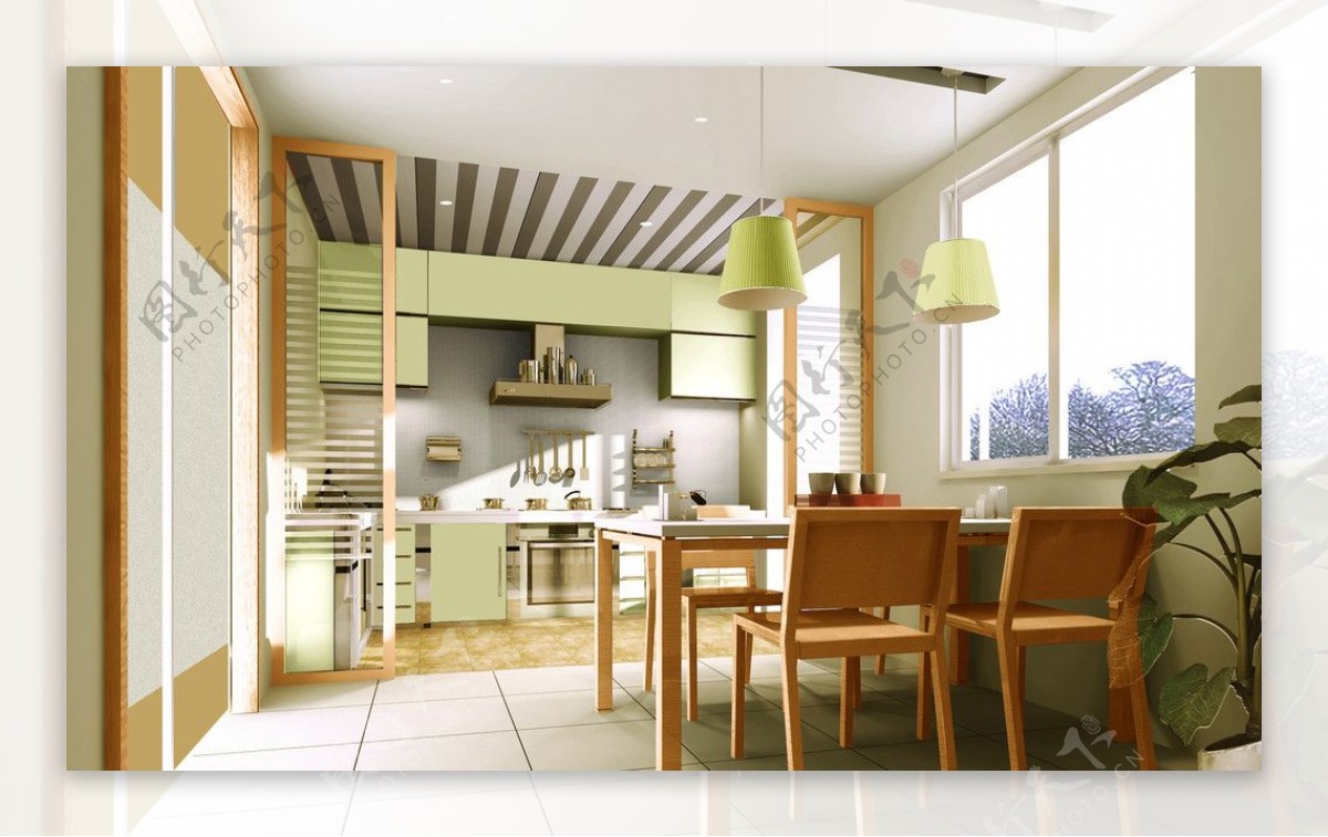 现代风格家装设计厨房餐厅效果图图片