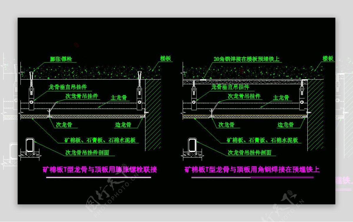 矿棉板与顶板节点图片
