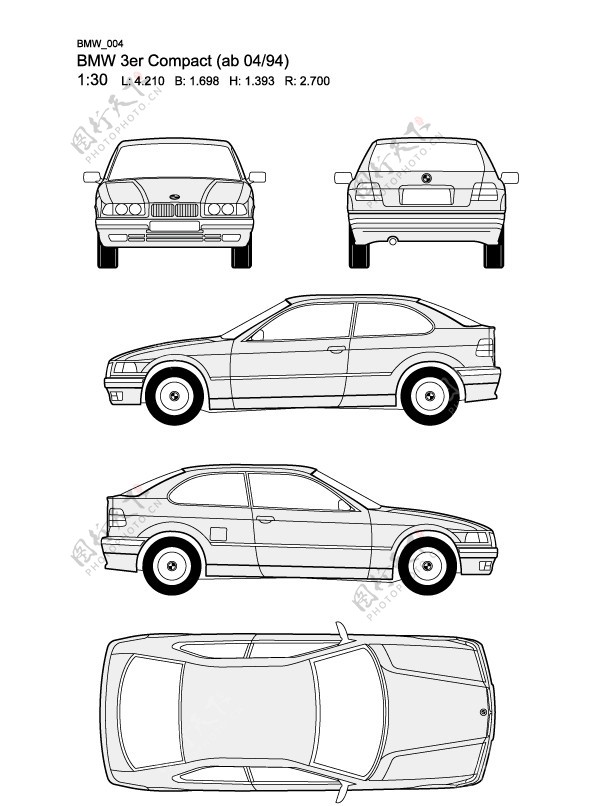宝马3系BMW3erCompactab0494汽车线稿图片