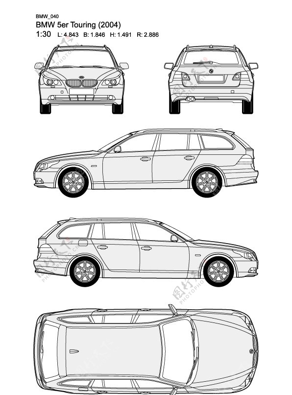 宝马5系BMW5erTouring2004汽车线稿图片