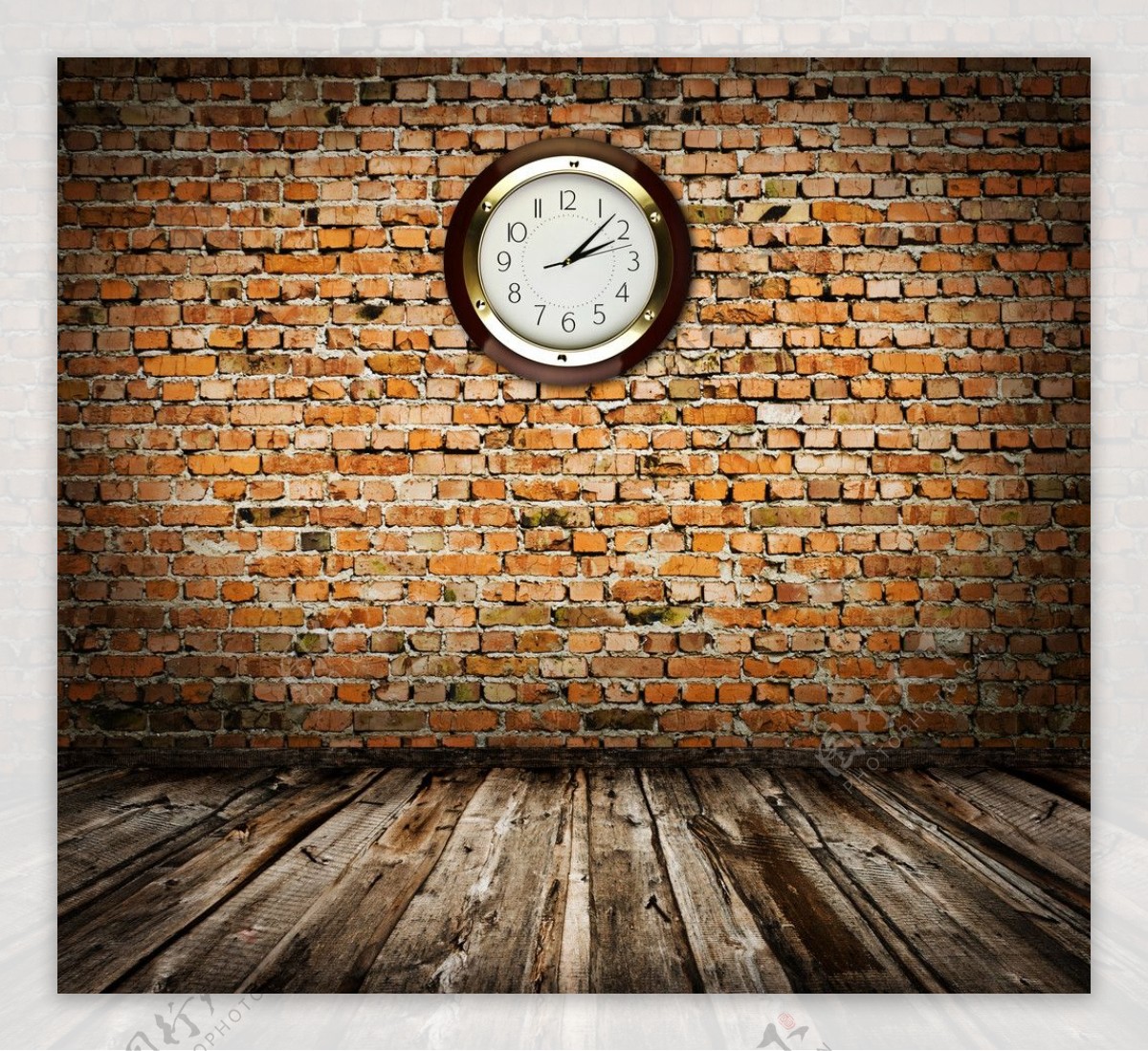 怀旧砖头墙和时钟图片