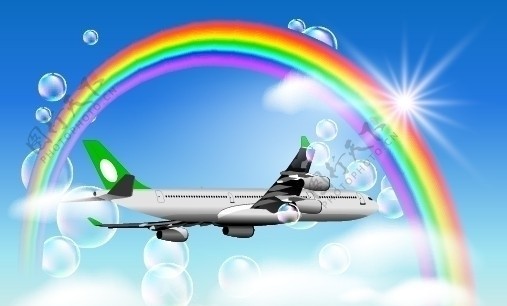 天空彩虹飞机矢量图片