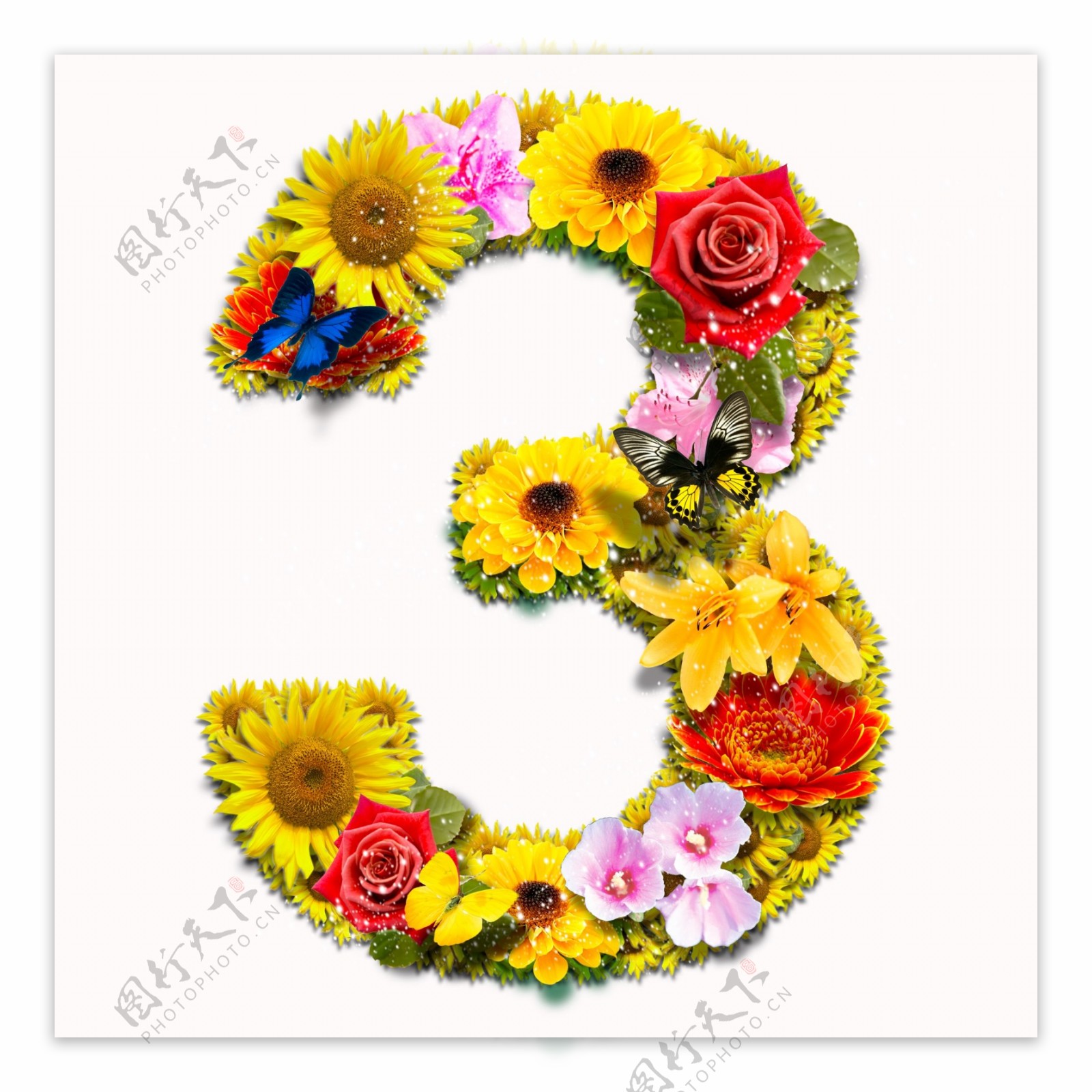 PSD花朵合成数字3图片