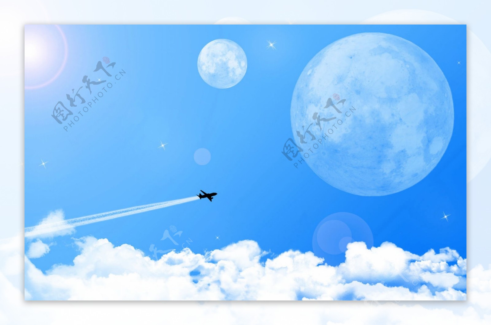 天空蓝天白云飞机图片