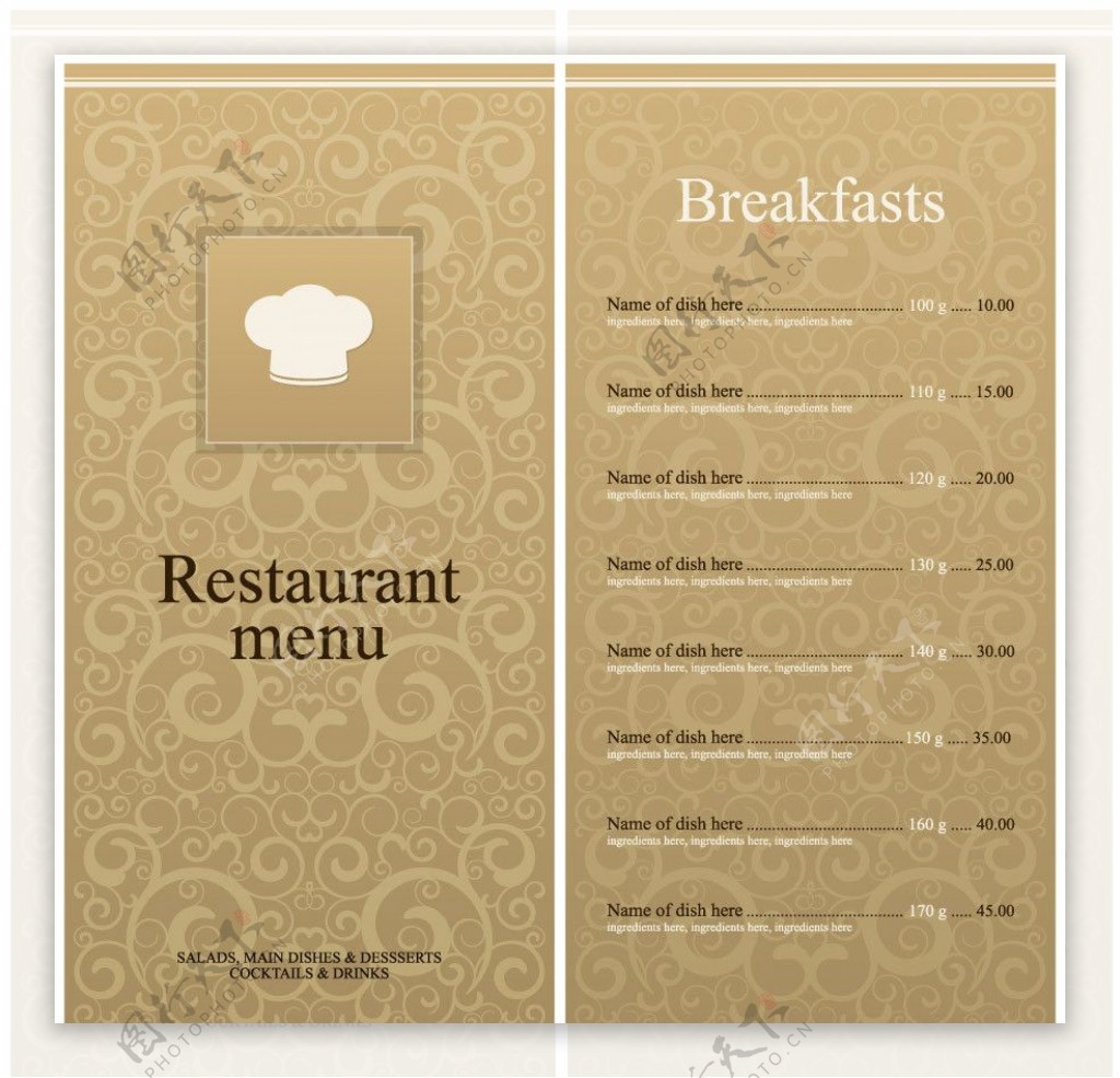 欧式花纹菜单菜谱封面设计图片