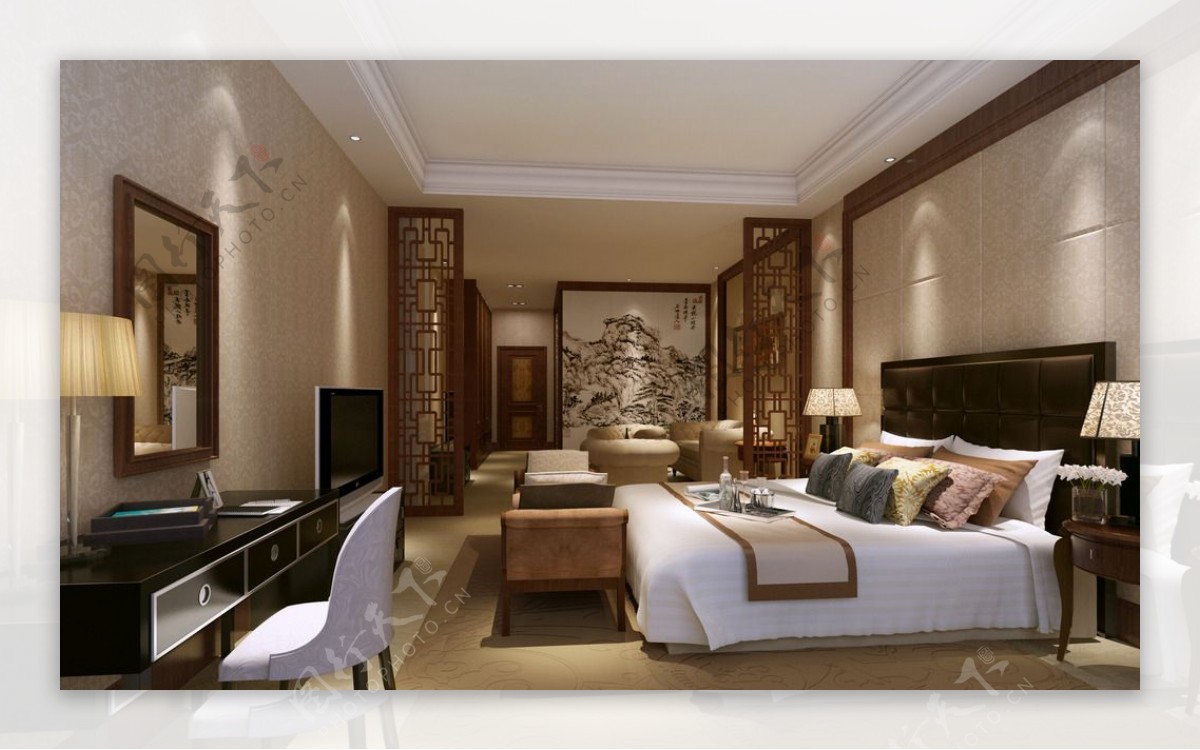 现代中式卧室图片