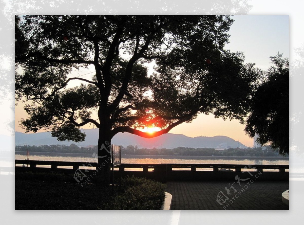 夕阳下的湘江边图片
