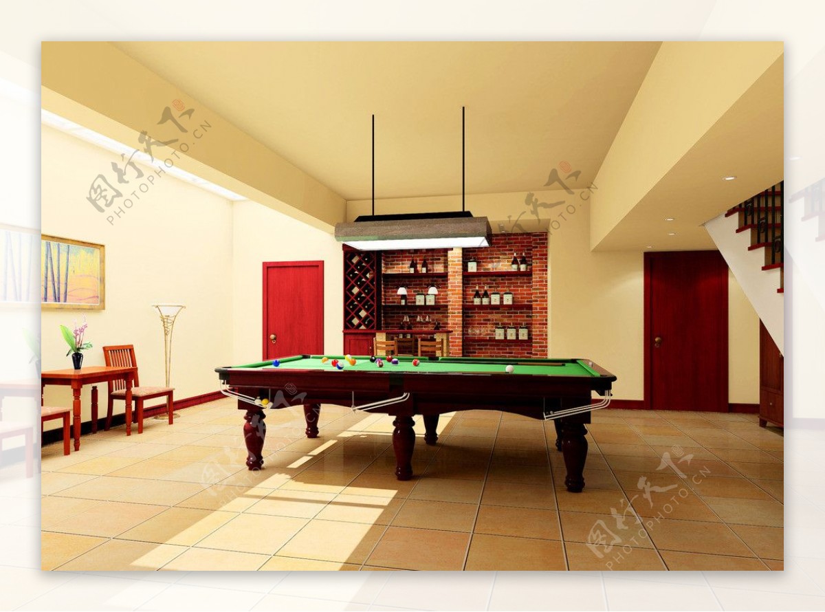 新中式风格1300平米别墅台球室装修效果图_别墅设计图