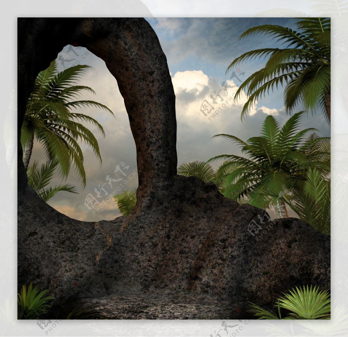 梦幻背景绿树畸形怪石石门拱图片