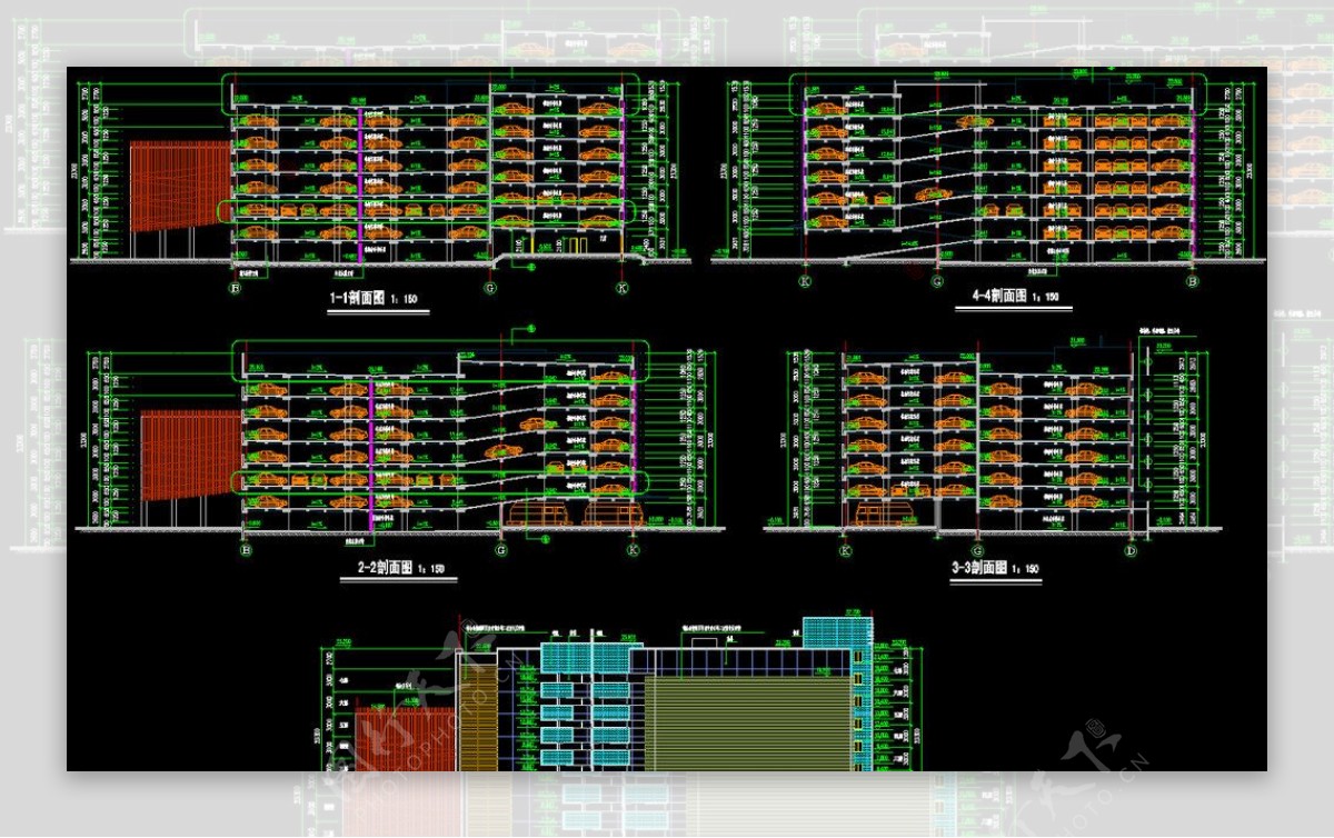 停车库剖立面图片