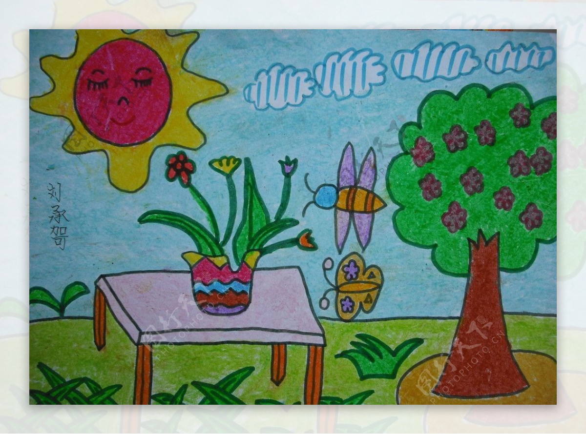 儿童蜡笔画植物图片