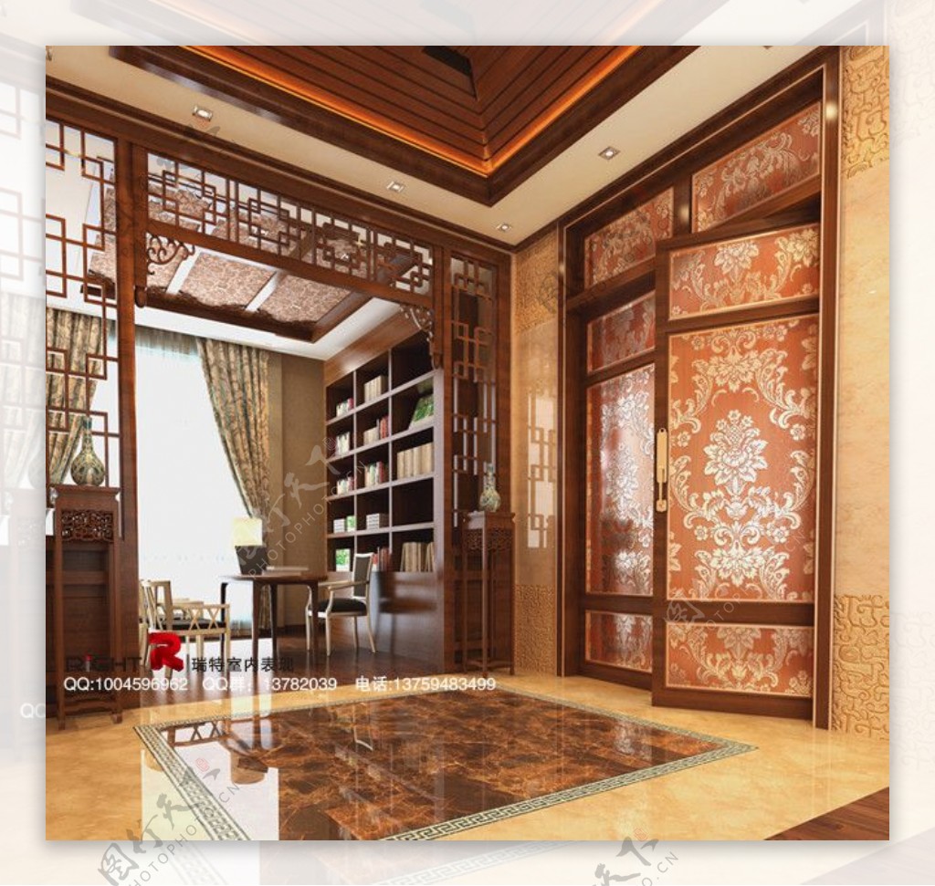 中式书房3dsmax室内设计模型vray带全部贴图图片