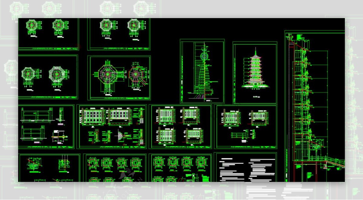 七层古塔建筑施工图图片