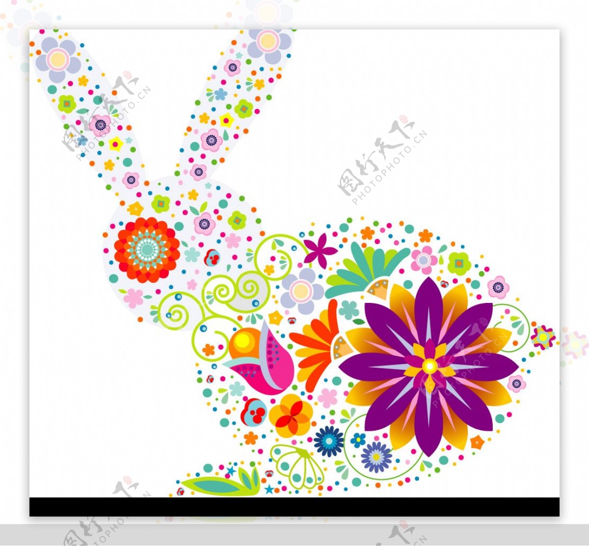 可爱花朵组成的兔子图案矢量素材图片