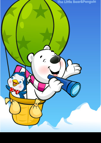 坐轻气球的小熊和小鸭图片