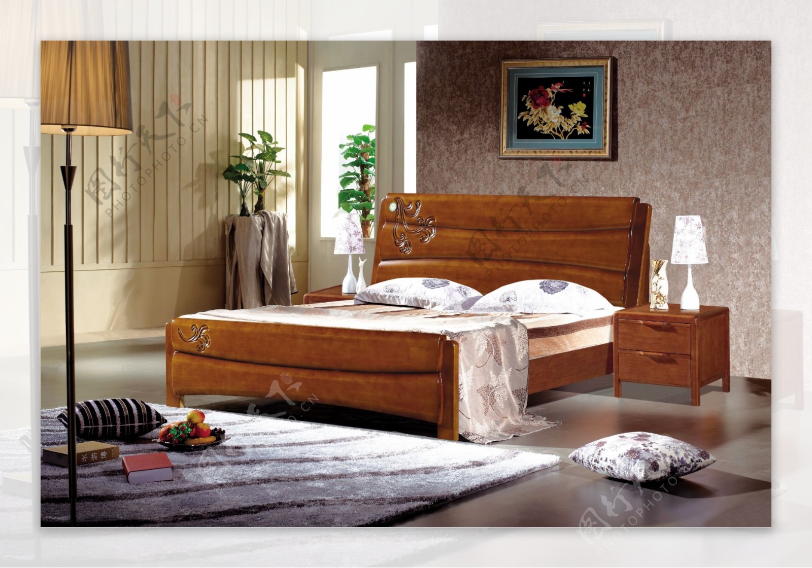 家具实木床背景实图片
