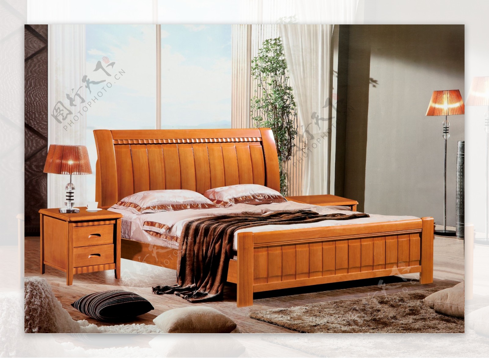 家具实木床背景实图片