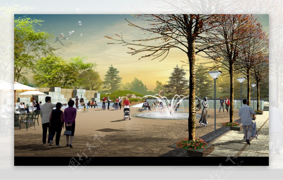 银川阳光花园喷泉广场图片