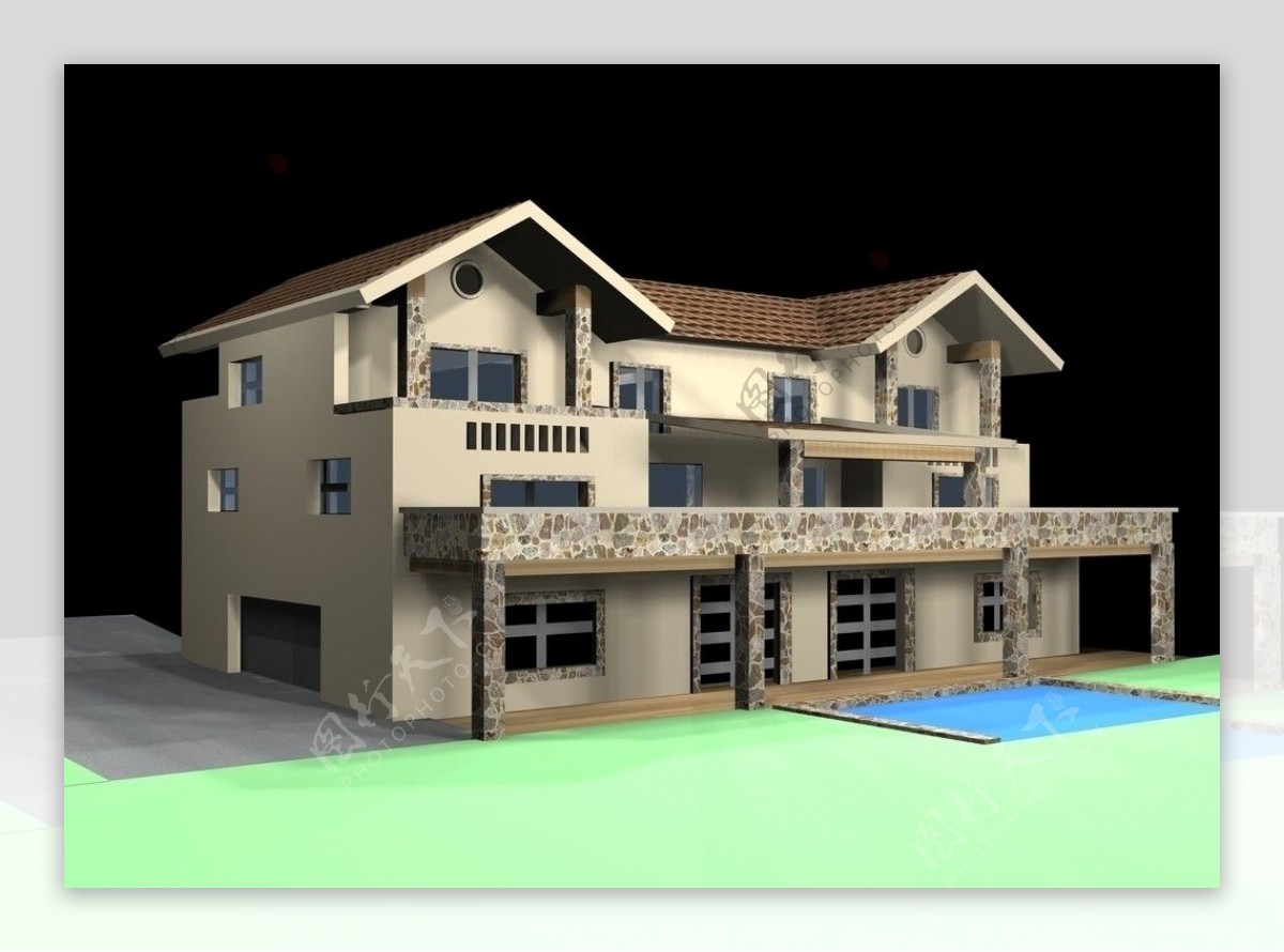 别墅3D室外模型图片