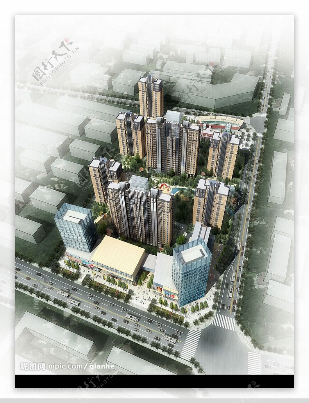保定荣城小区规划设计鸟瞰图图片