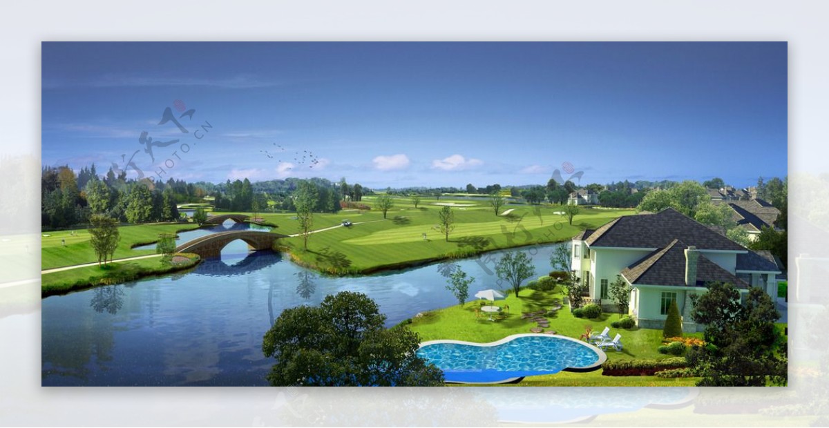 河边高尔夫球场景观图片