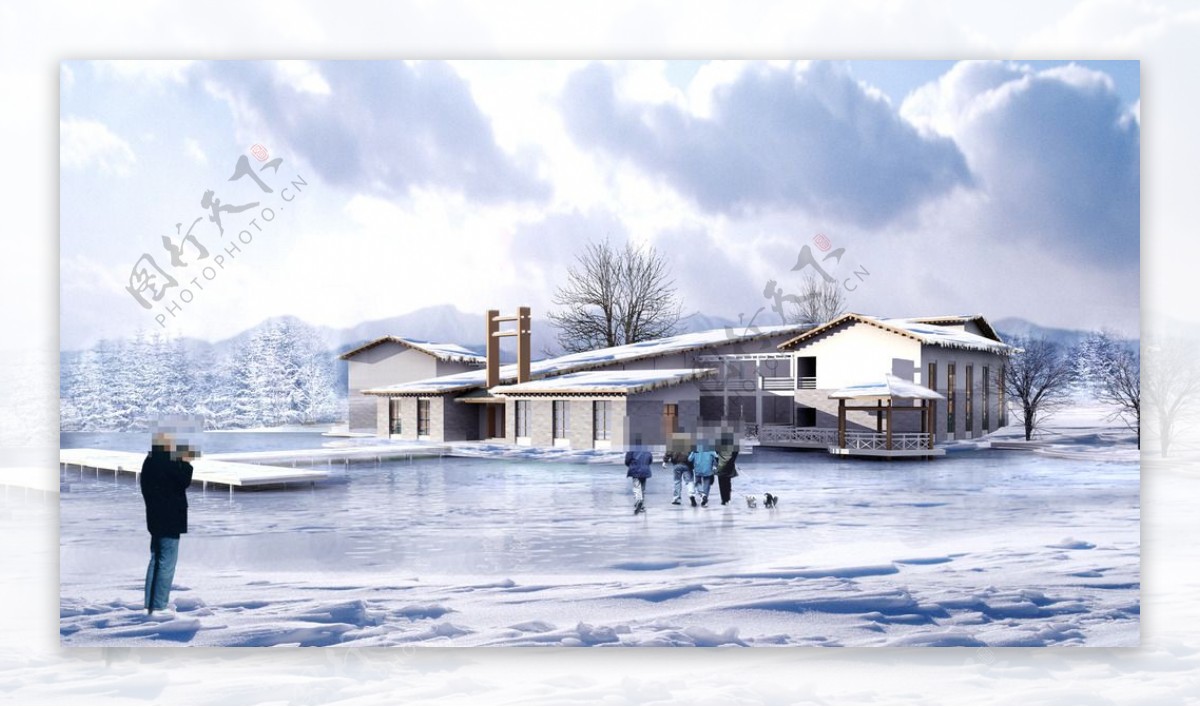 别墅雪景设计图片