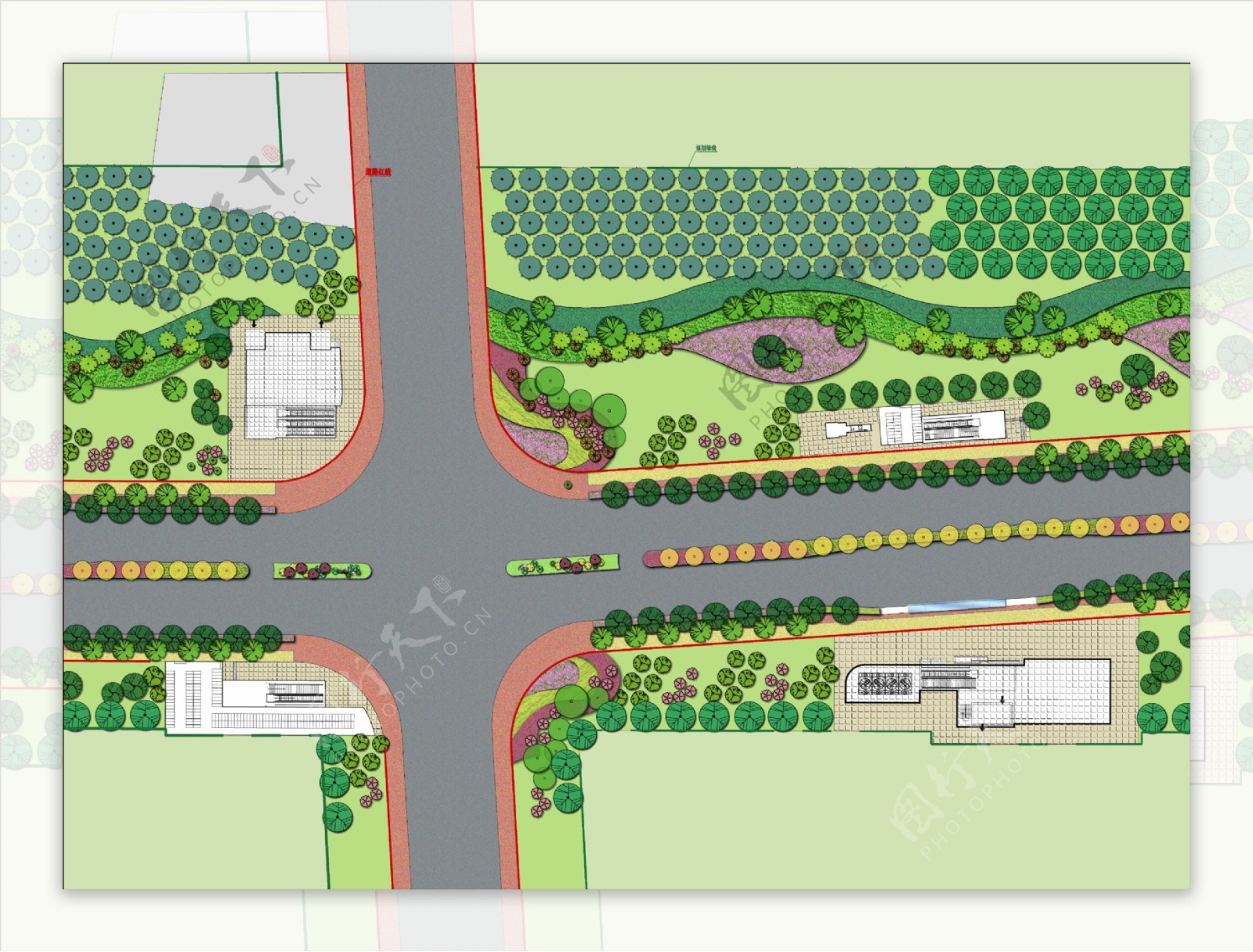 道路地铁口周边绿化图片