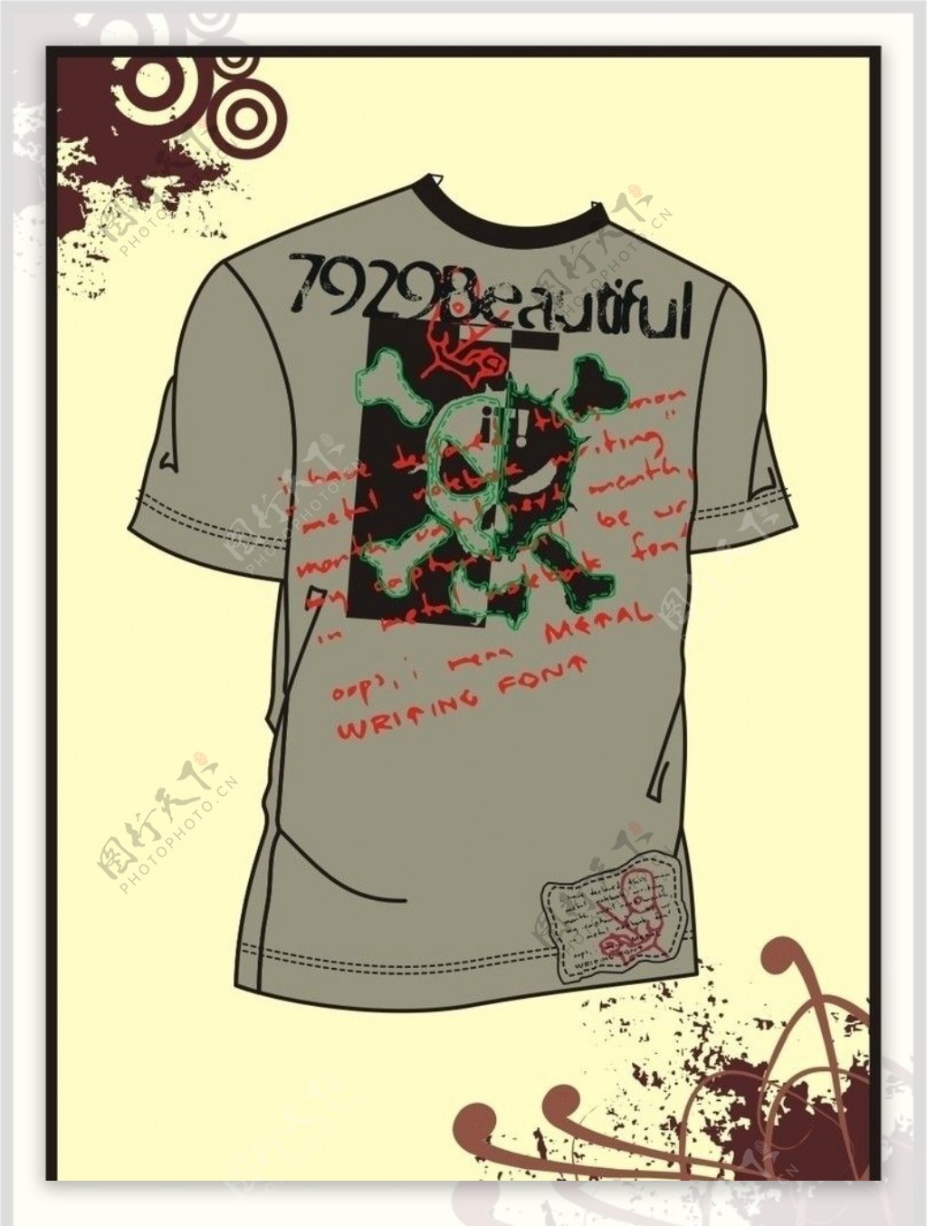 男装Tshirt印花设计骷髅英文字图片
