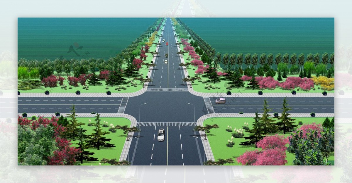 公路绿化效果图图片
