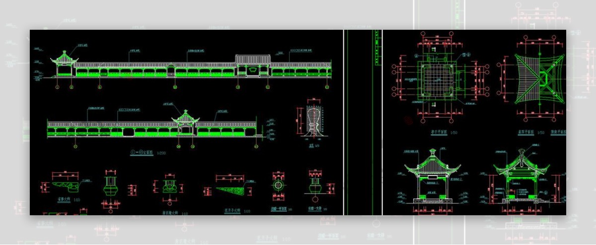 古建长廊建筑施工图1图片