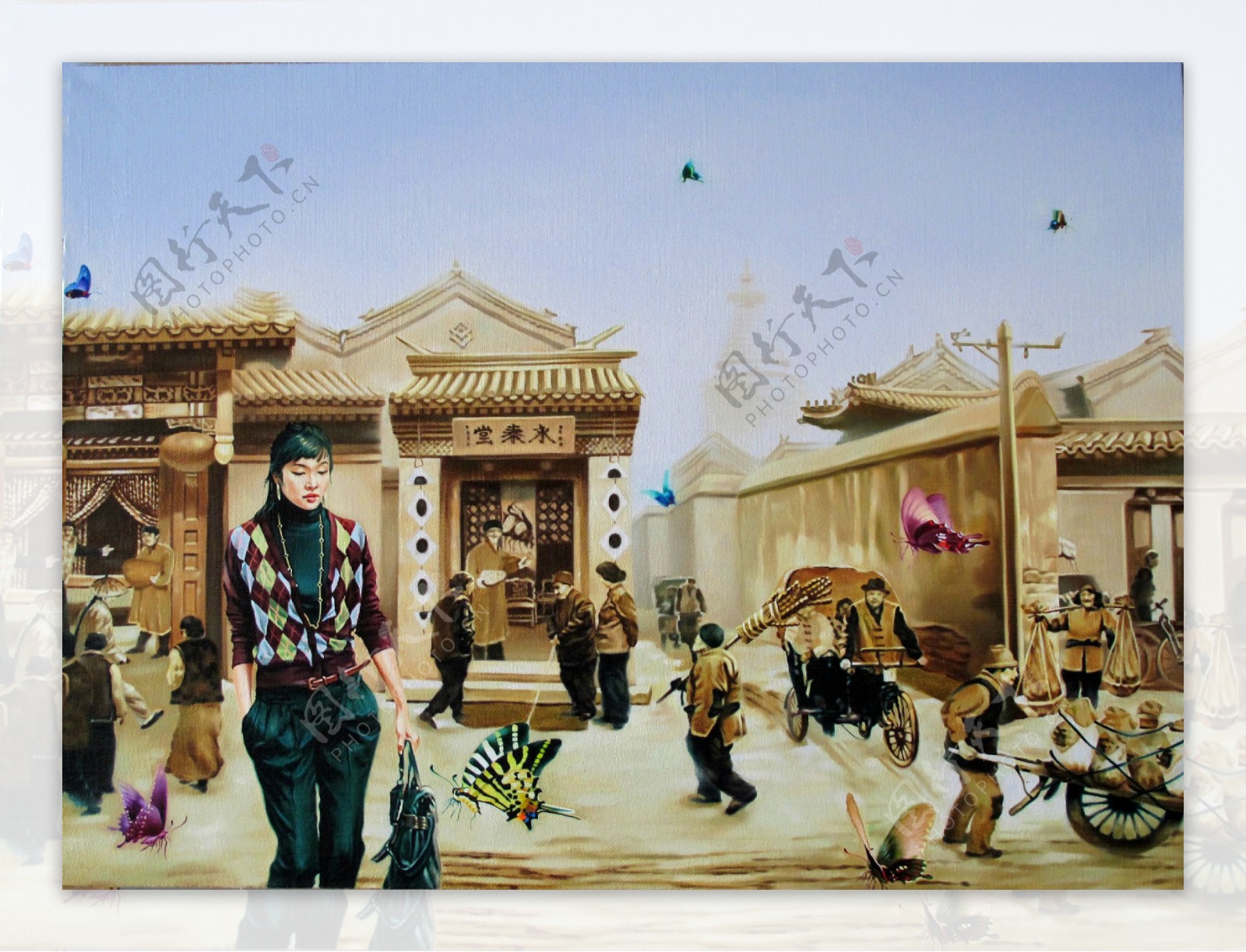 油画北京胡同图片