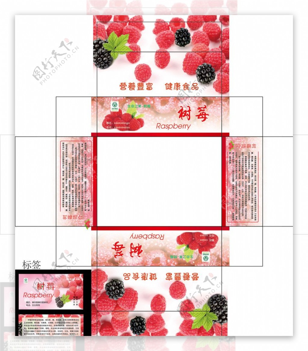 树莓包装盒和标签图片