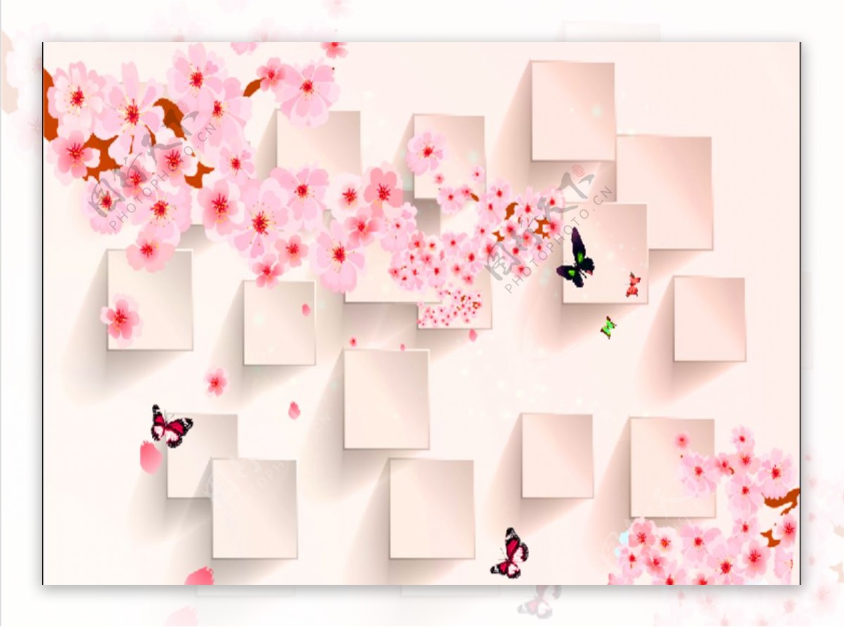 立体浪漫矢量桃花方框花卉背景图片