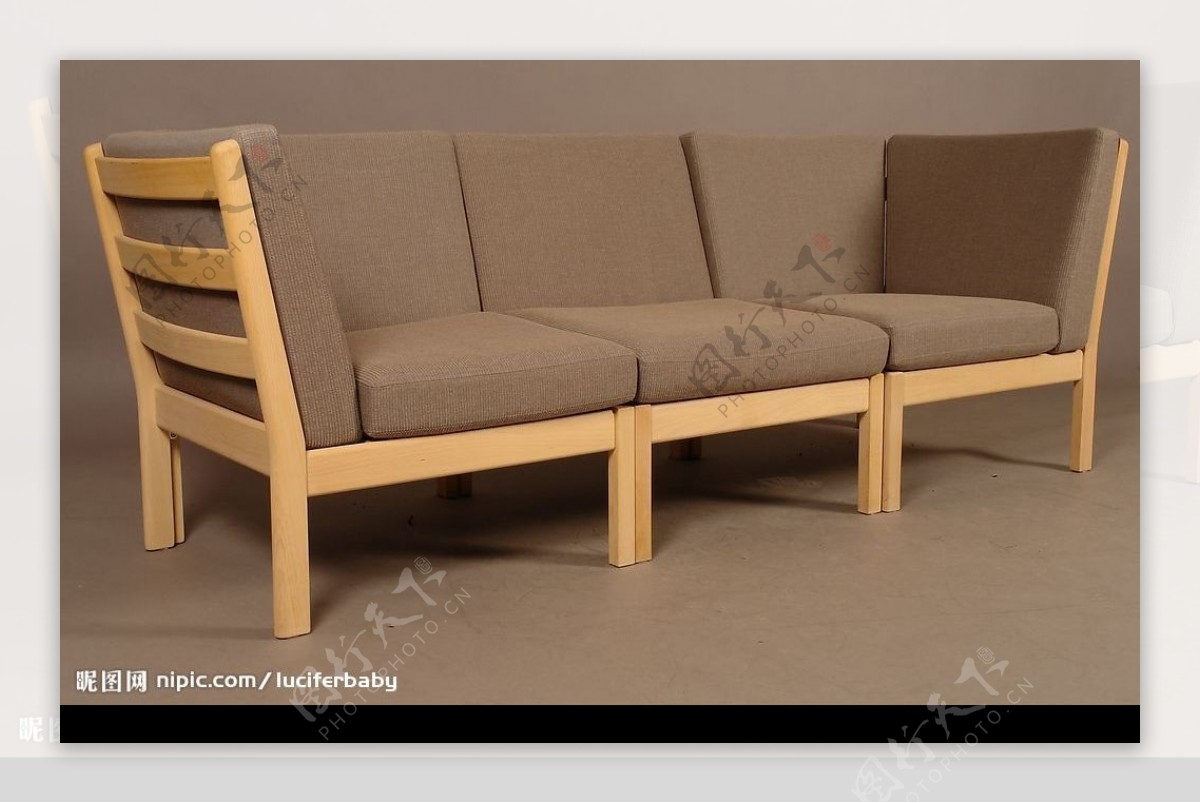 木制布艺长沙发图片