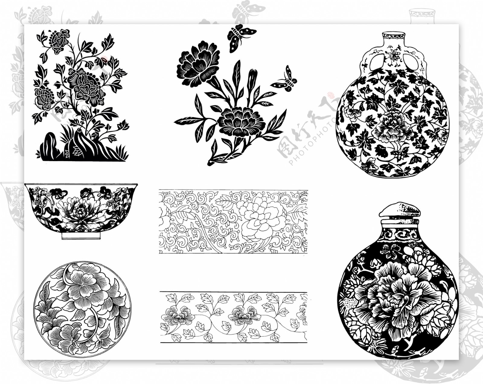 植物花纹花牡丹花瓶图片