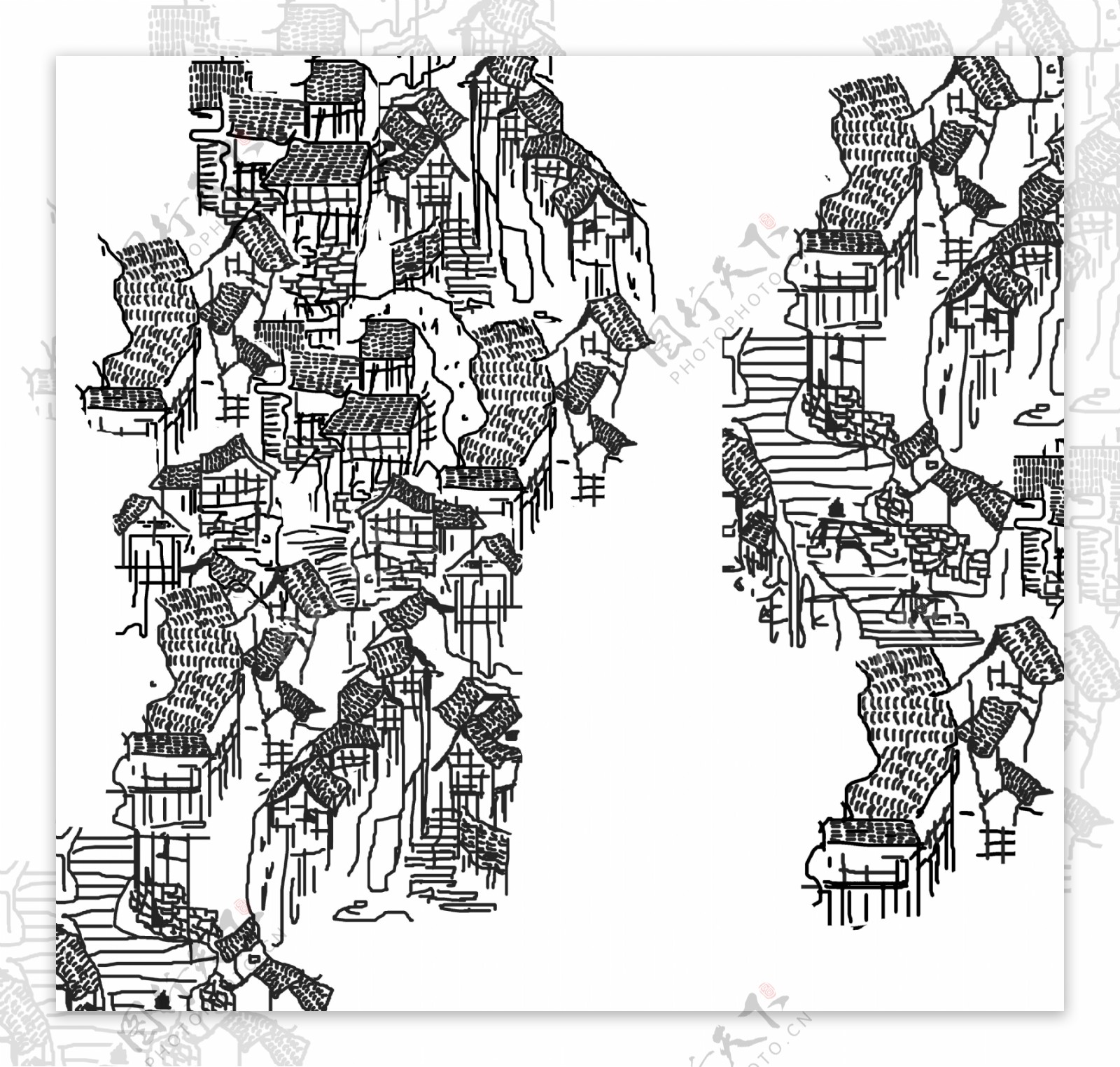 重庆山城线描图图片