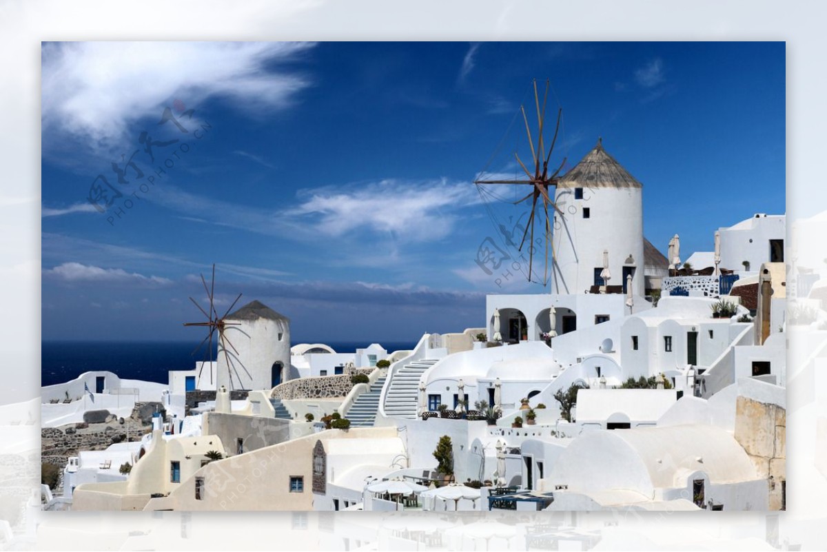 希腊爱情海白色建筑图图片