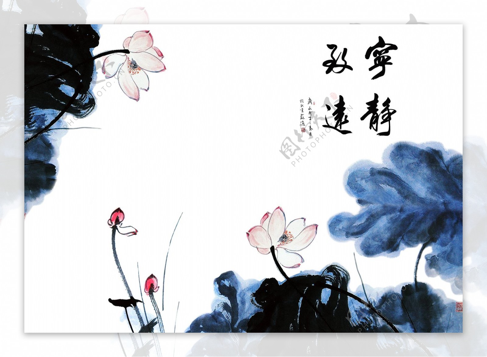 中式荷花水墨画图片