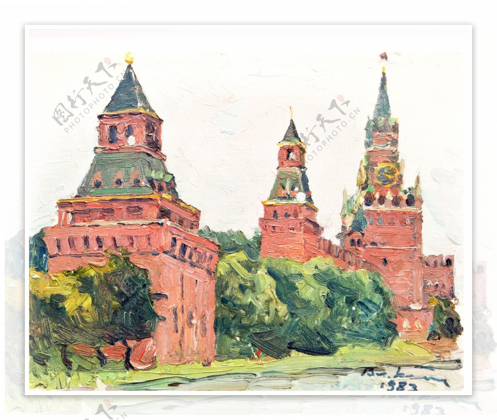 城堡建筑风景油画图片
