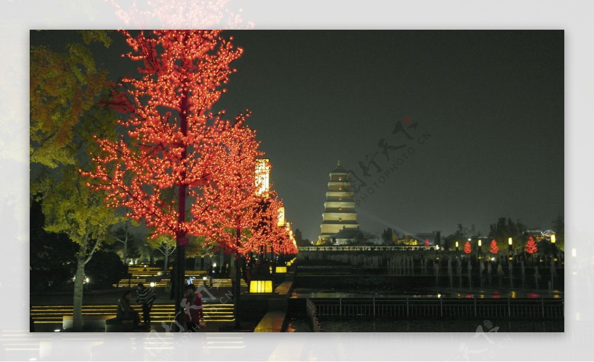 中国夜景大雁塔图片