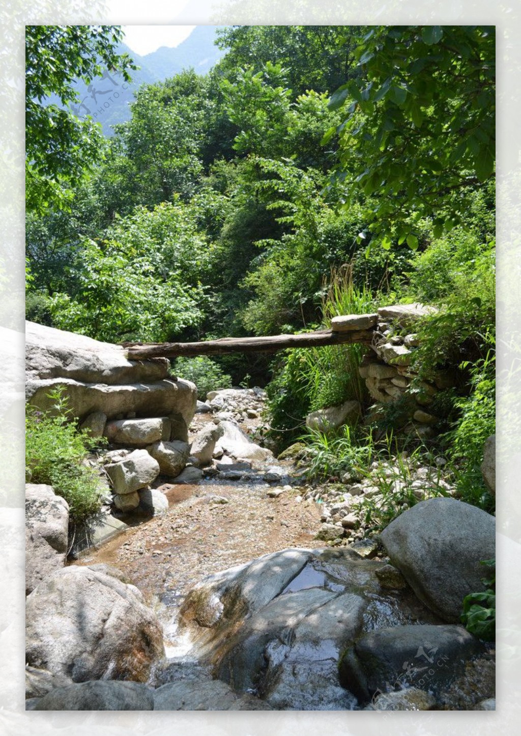大峪口山中的小木桥图片