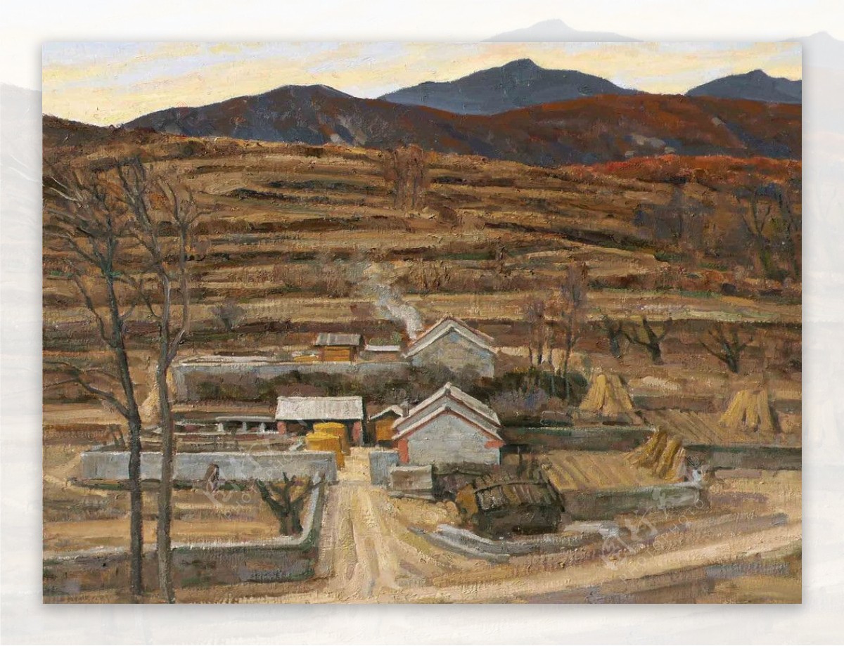 山村油画图片