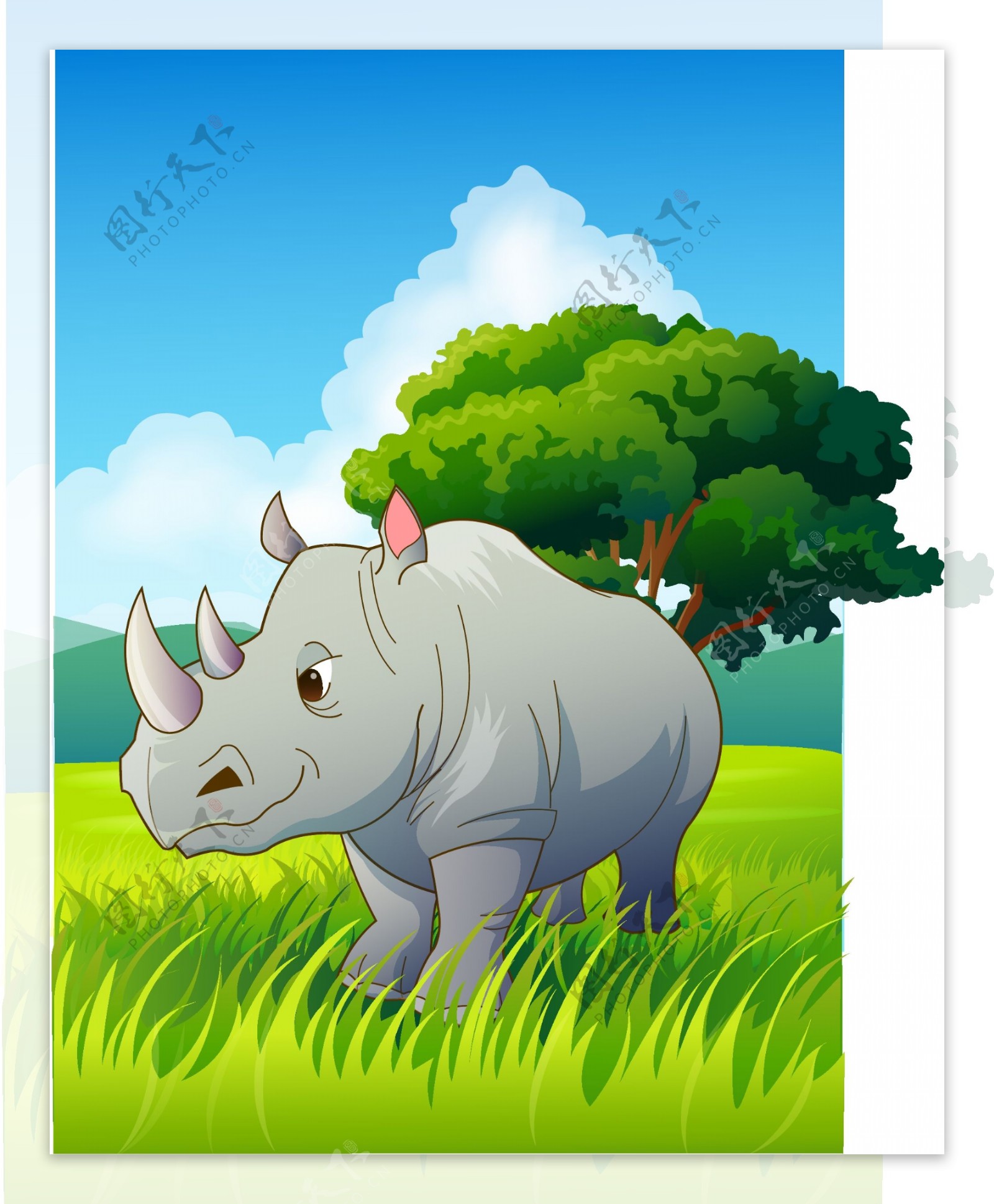 可爱动物绿色森林犀牛图片