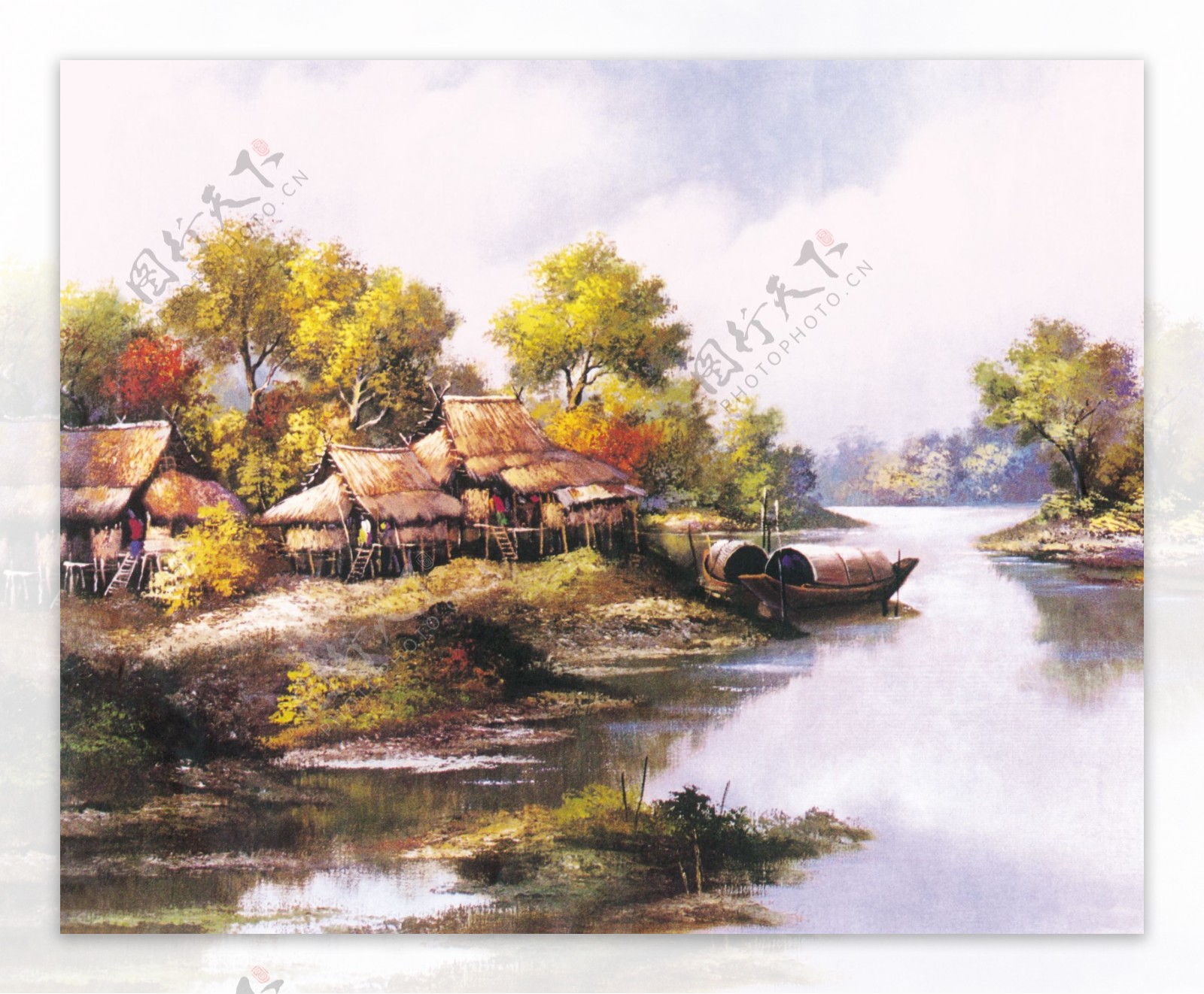 油画手绘油画湖边风光26x21厘米图片