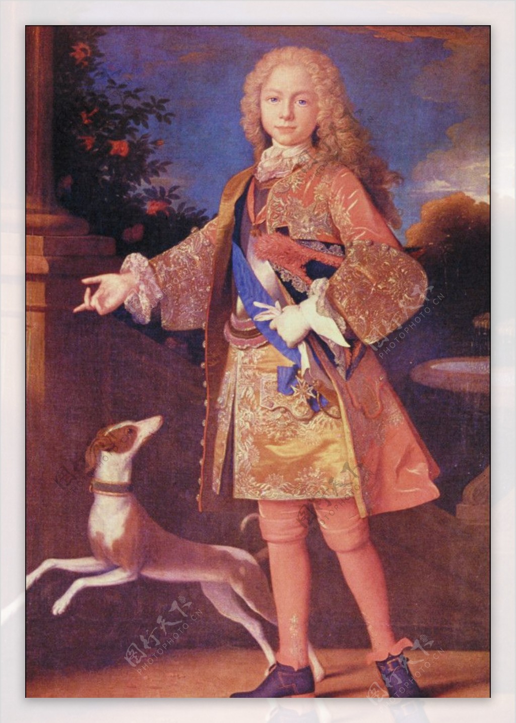油画养狗的小女孩图片