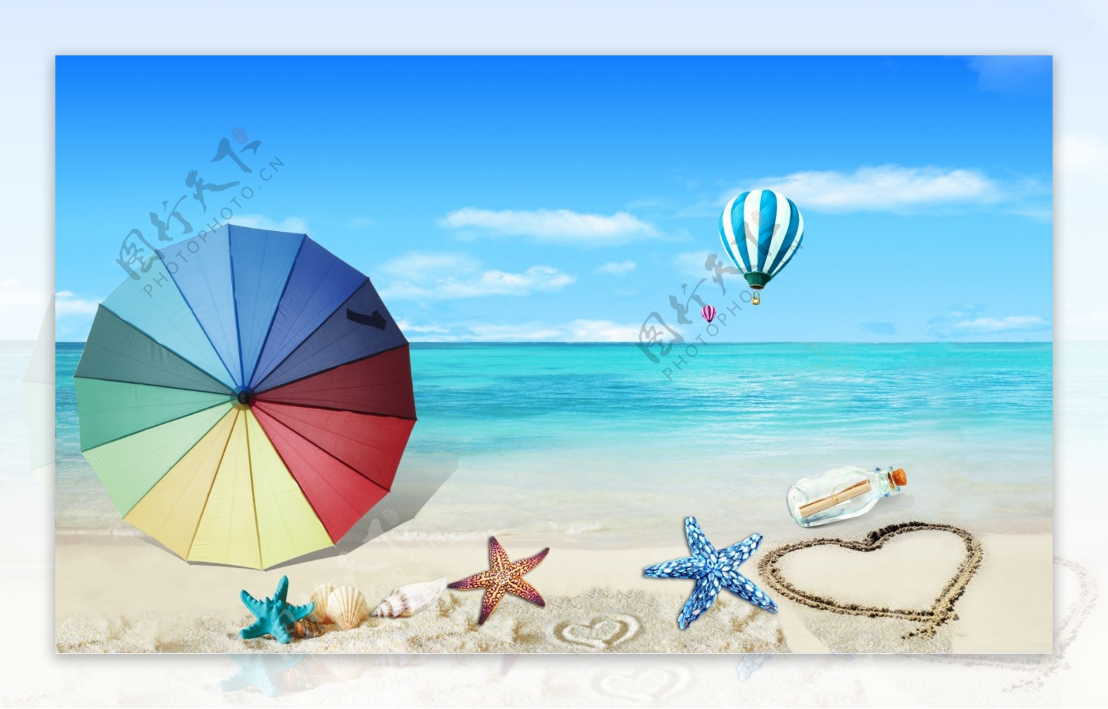 多彩海滩热气球图片