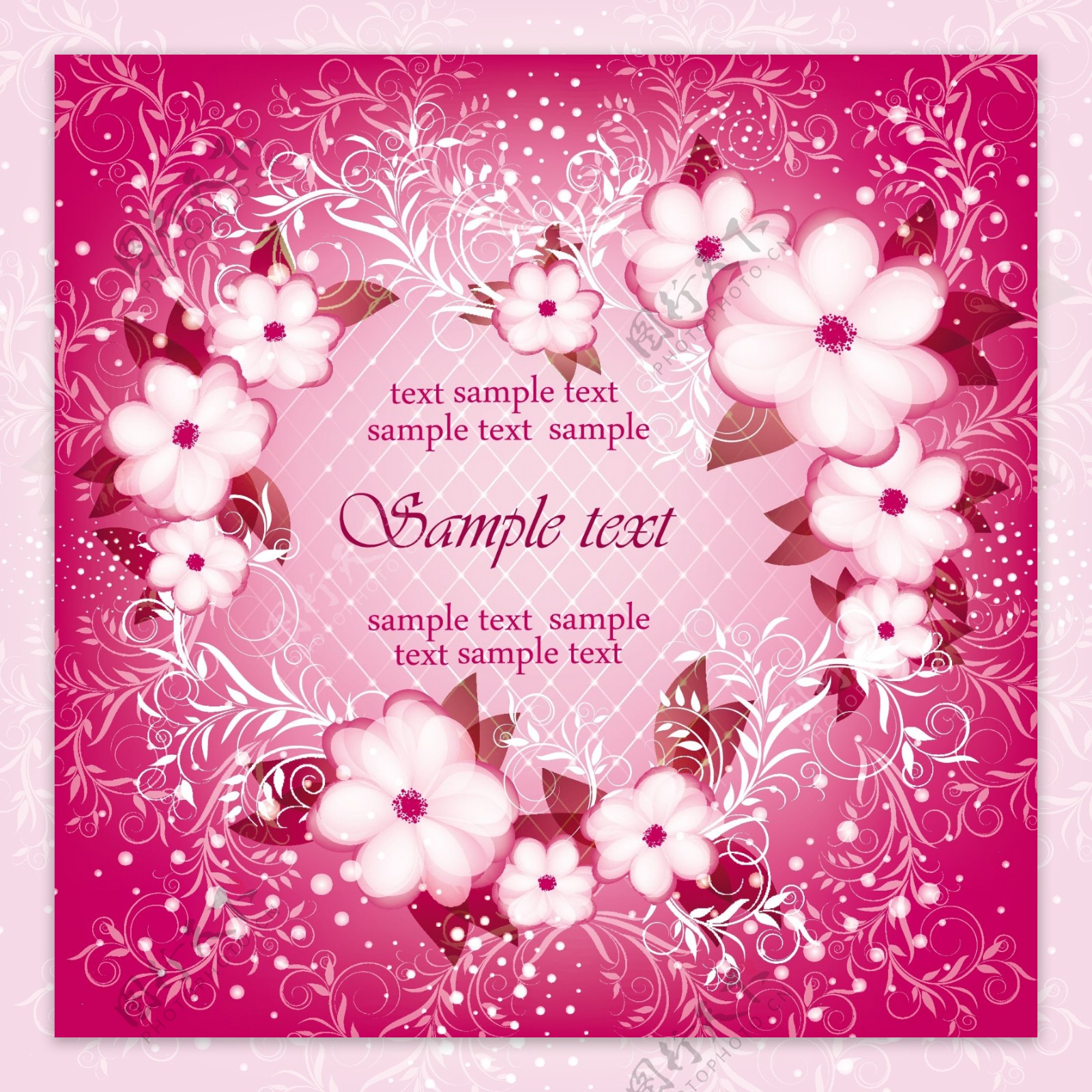粉红色花的婚礼卡图片