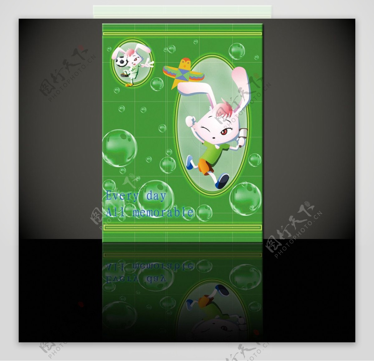 绿色卡通兔子封面设计图片