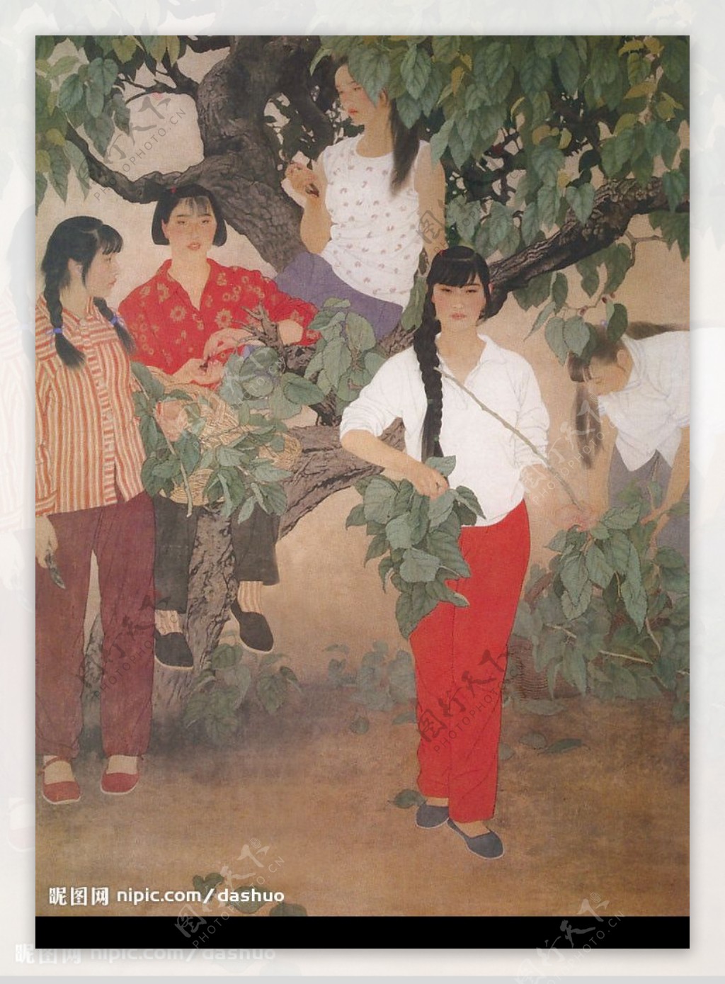 中国现代国画朝露桑图图片